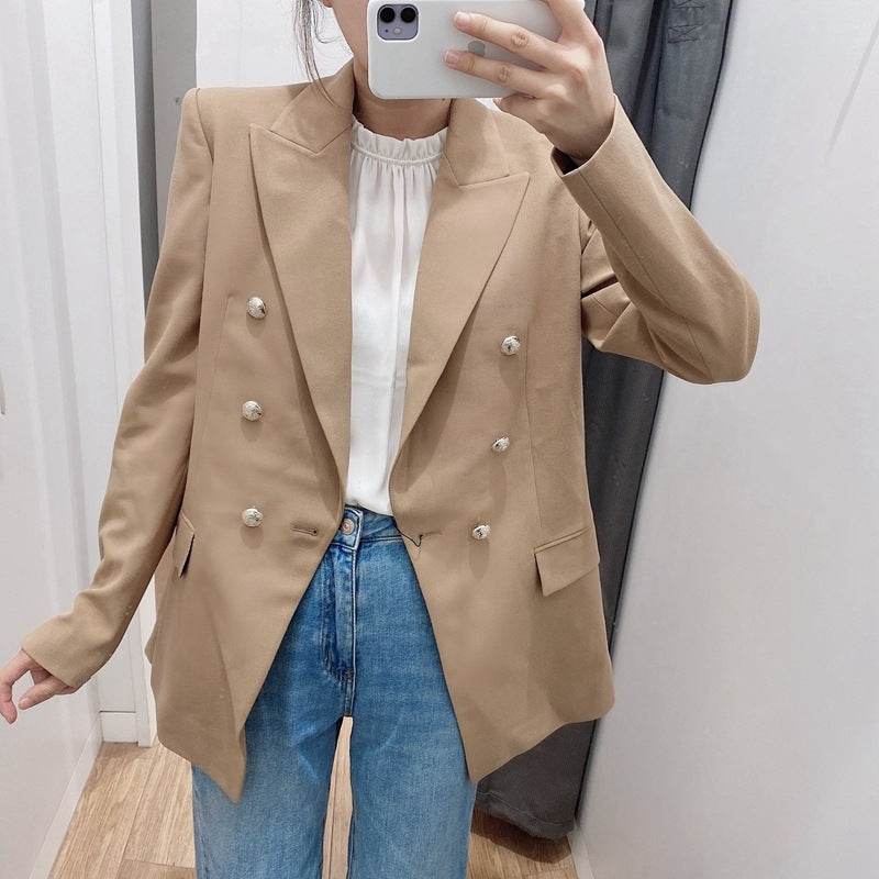 Simple Style Buttoned Casual Blazer Jacket Women - Velora
