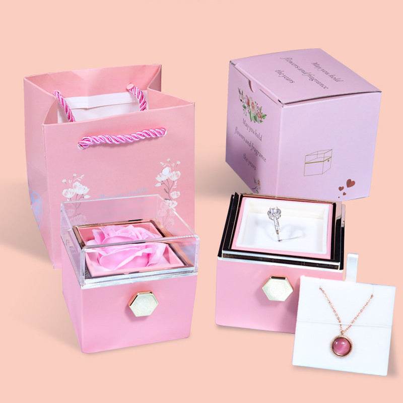 Rotating Soap Flower Rose Gift Box Creative Rotating Rose Jewelry Packaging Box Valentine's Day Gift For Women - Velora