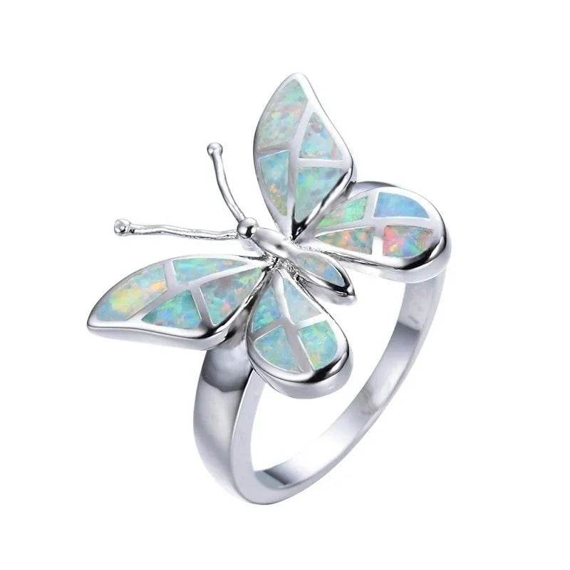 Fashion Opal Blue Butterfly Shape Ring Wedding Ring for Women - Velora