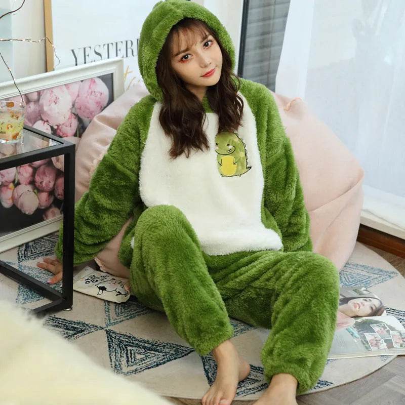 Thick Warm Coral Velvet Pajamas Sets - Velora