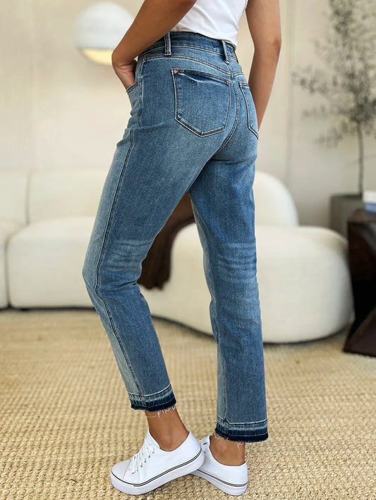 Judy Blue Full Size Mid Rise Rigid Magic Release Hem Jeans - Velora