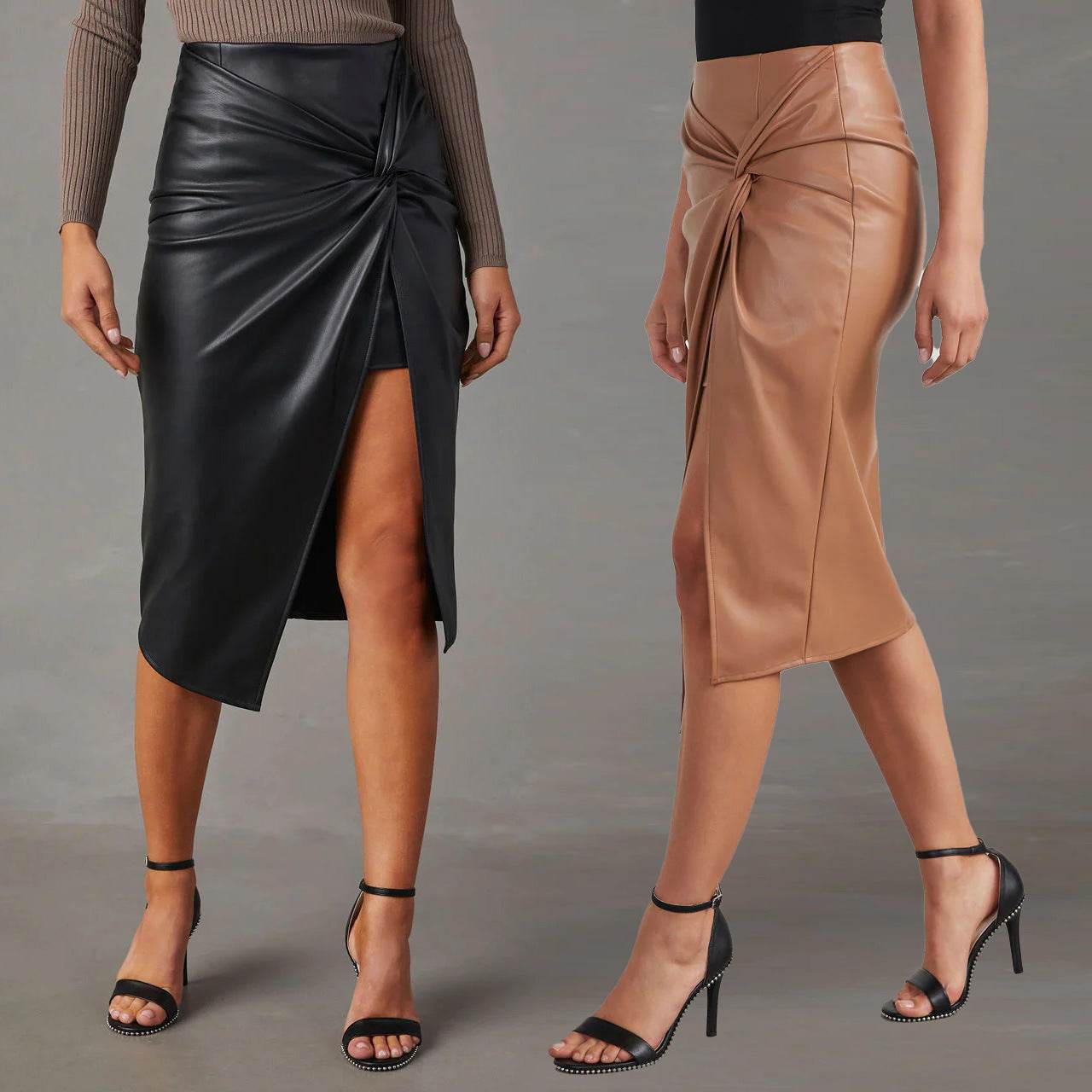 Women's Split Mid-length Hot Girl Hip Leather Wrap Skirt - Velora