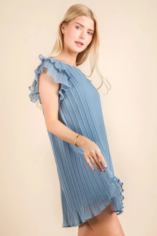 VERY J Plus Size Ruffle Sleeve Pleated Woven Mini Dress - Velora