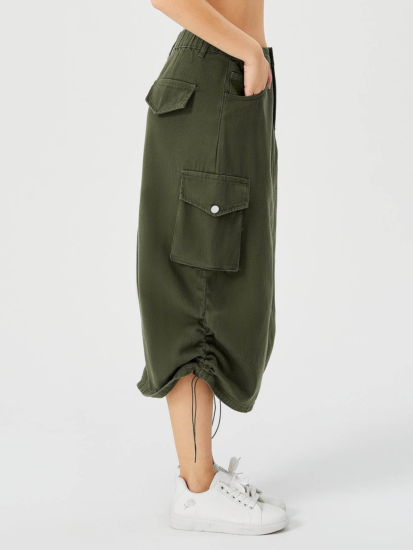 Women Casual Street wear High waisted Pencil Midi Cargo Skirt - Velora