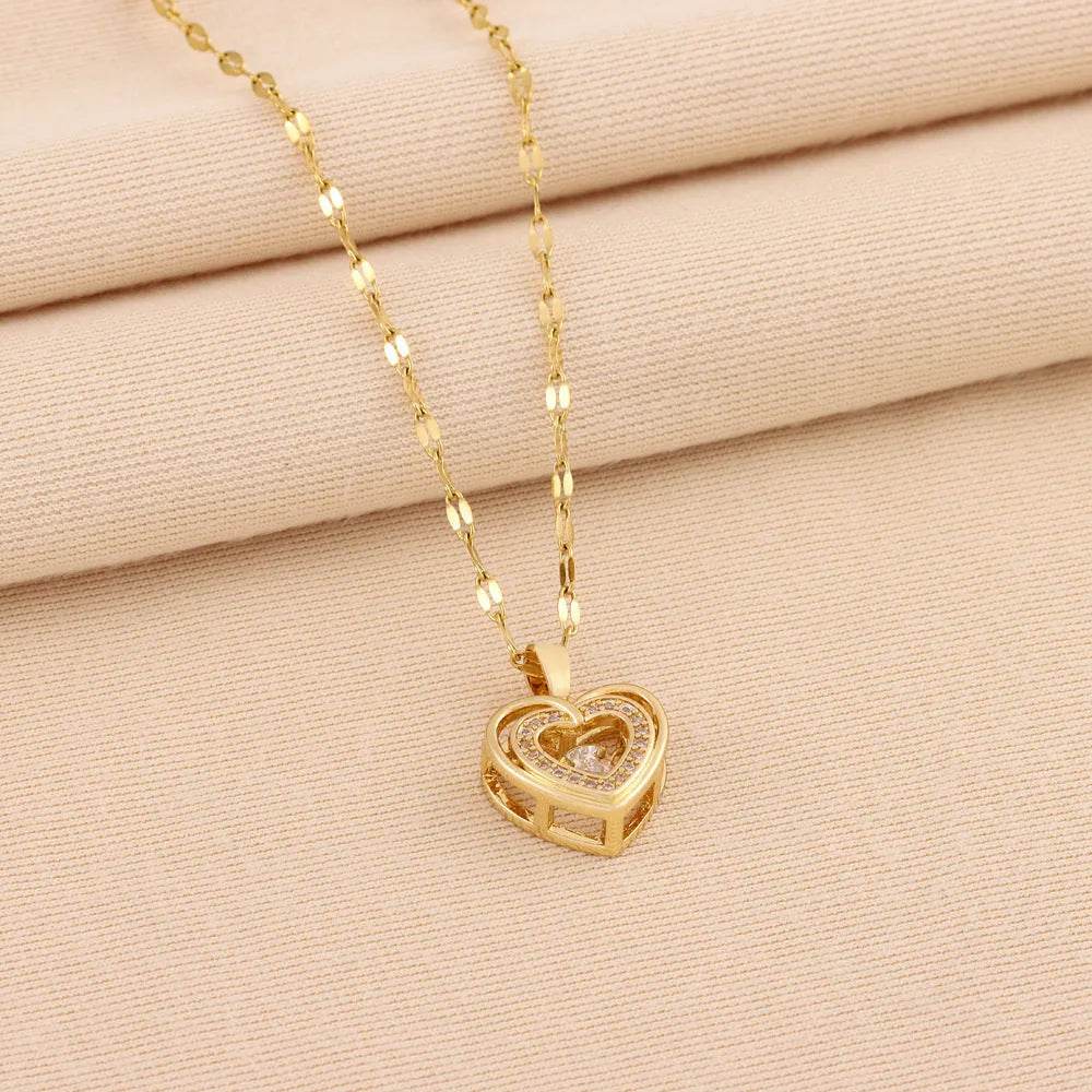 Valentines Day Gift Double-layer Smart Love Pendant Titanium Steel Necklace Fashion Jewelry Woman - Velora
