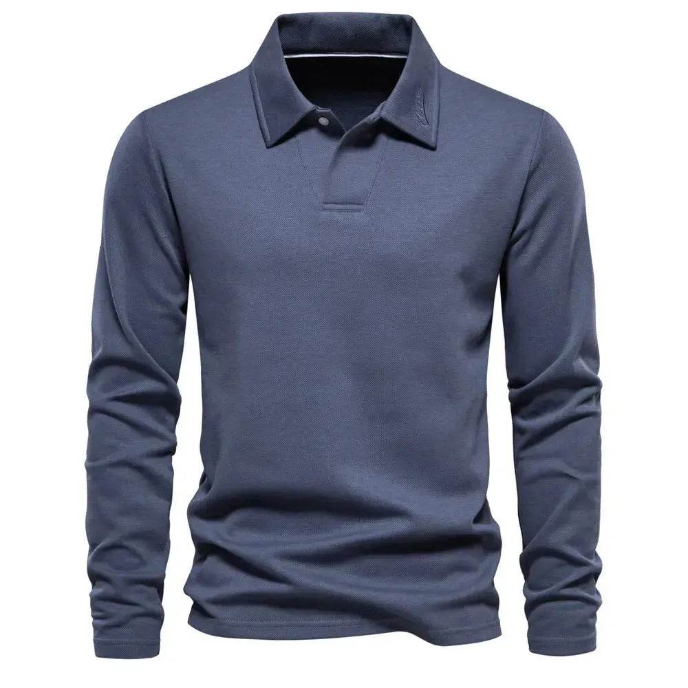 Fashion Plain Lapel Long-sleeved Polo Shirt Men's Casual Autumn Polo sweatshirt - Velora