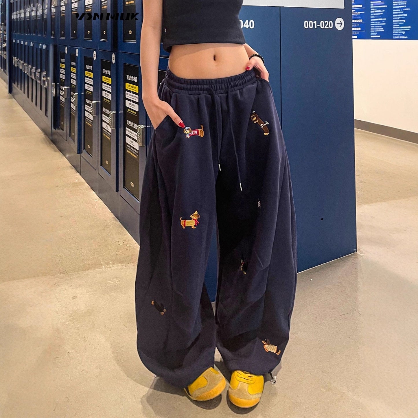 Embroidered Wide Leg Pants – Women's Loose Drape Slacks