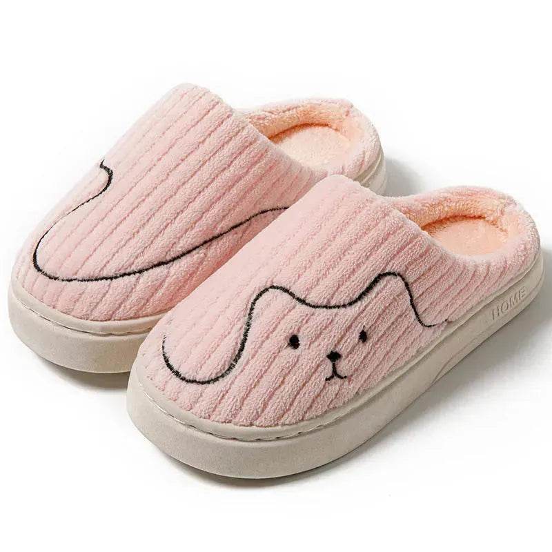 Striped Cat Slippers Indoor Couple Non-slip Floor Bedroom Slipper Winter Warm Plush House Shoes Women Men - Velora