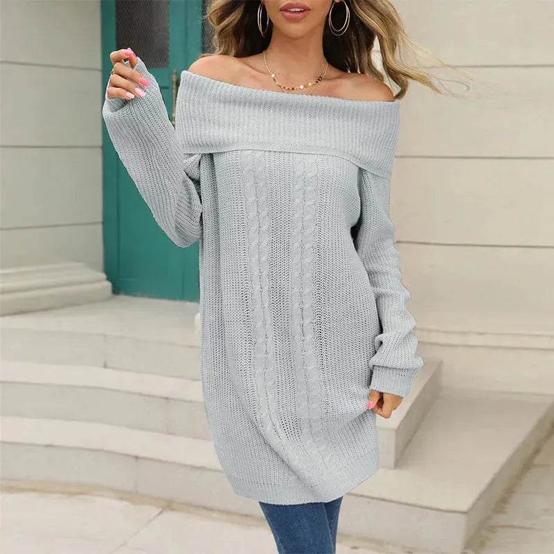 Lapel Loose Off shoulder Winter Knitted Tunic top - Velora