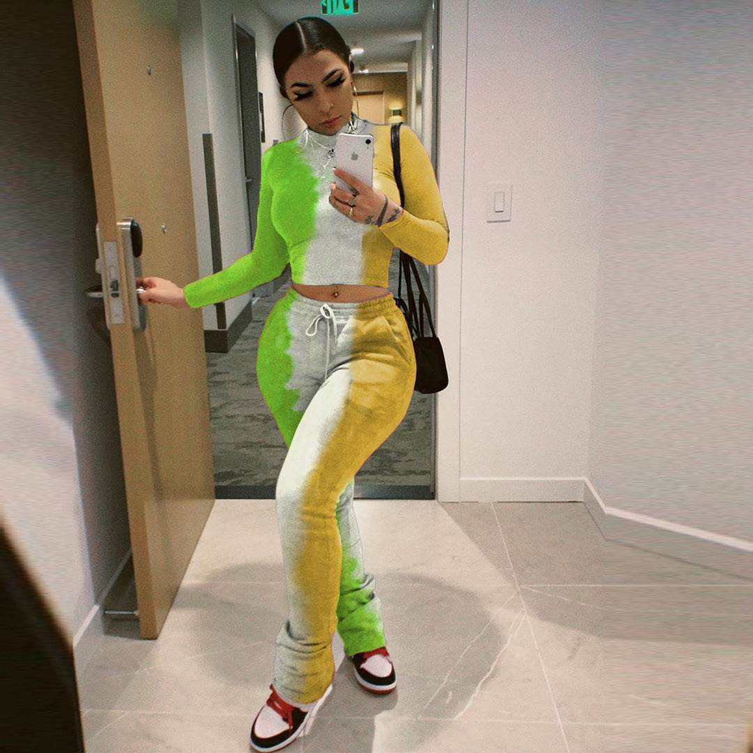 Tie-Dye 2pcs Women Long sleeve Drawstring Sweatsuit Outfit set - Velora