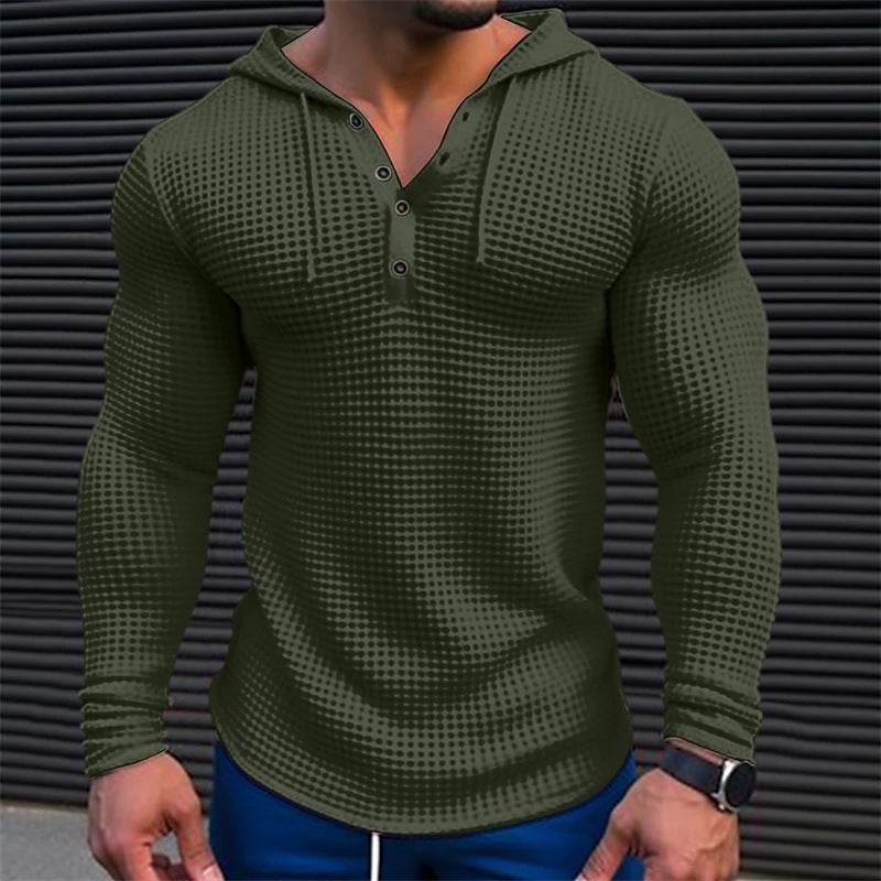 Men's Pullover Casual Long Sleeve T-shirt Waffler Slim Tops Sweat-shirt Solid Color Comfortable Mens Outdoor Streetwear S-3XL - Velora