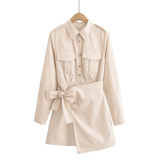 Commute Style Bowknot Decoration Long Sleeve Dress - Velora