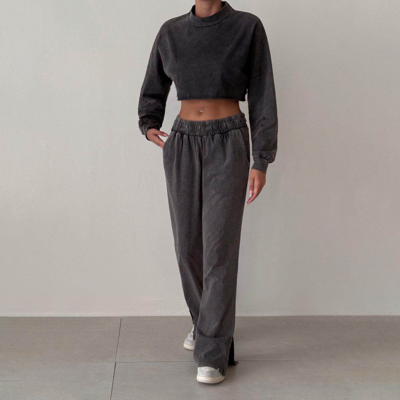 Women's Half Turtleneck Curling Short Street Two-piece Set - Velora