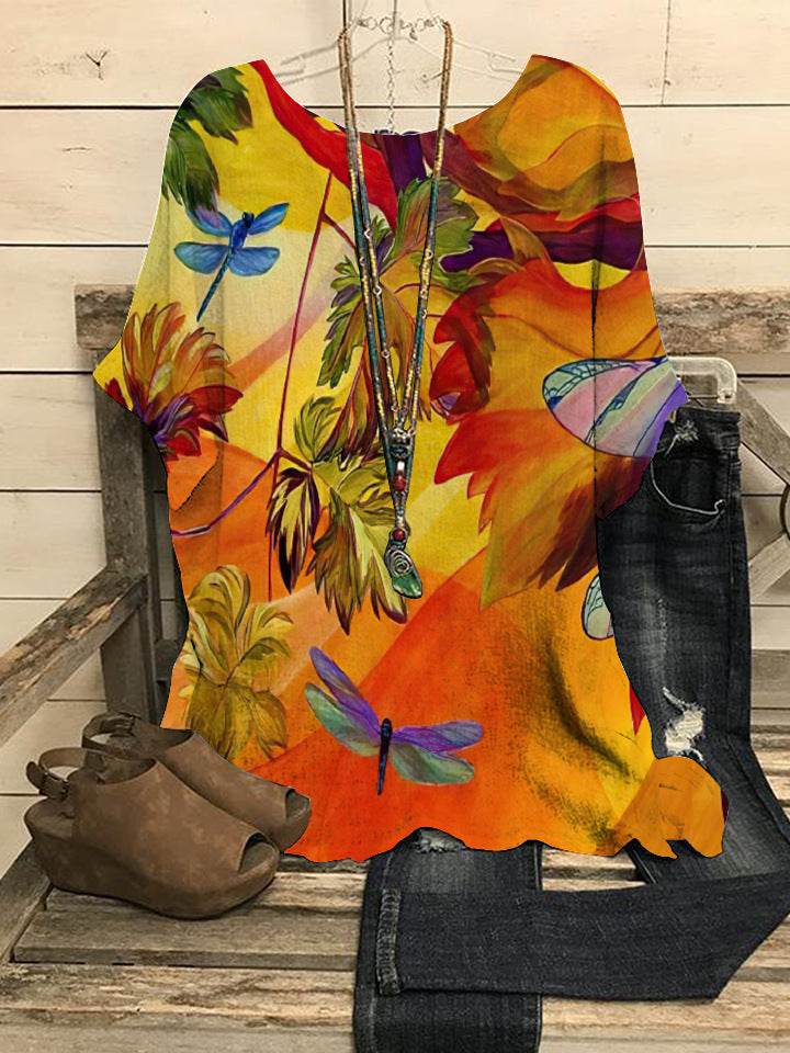 Summer Loose blouse Round Neck Short Sleeve Cotton And Linen Top For Women - Velora