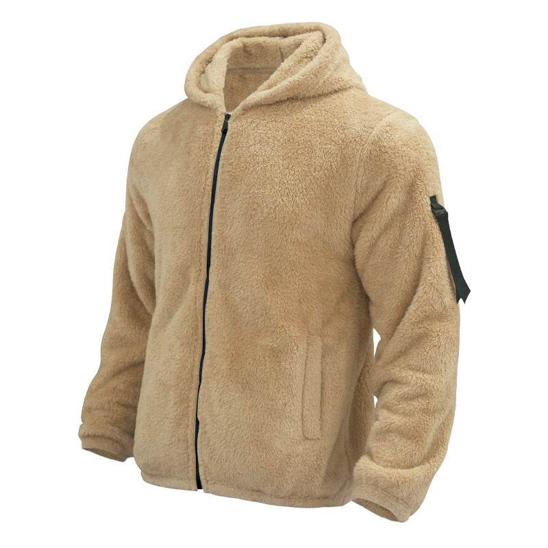 Plush Hooded Jacket Men's Autumn And Winter Fleece Double-sided Wear Warm Coat With Zipper Loose Casual Jacket Outdoor Clothing - Velora