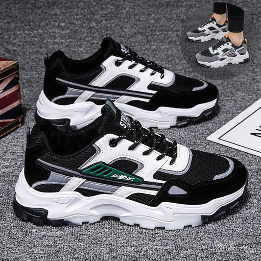 Black White Lace-up Sneakers Men Outdoor Breathable Csual Mesh Shoes Lightweight Running Sports Shoes - Velora