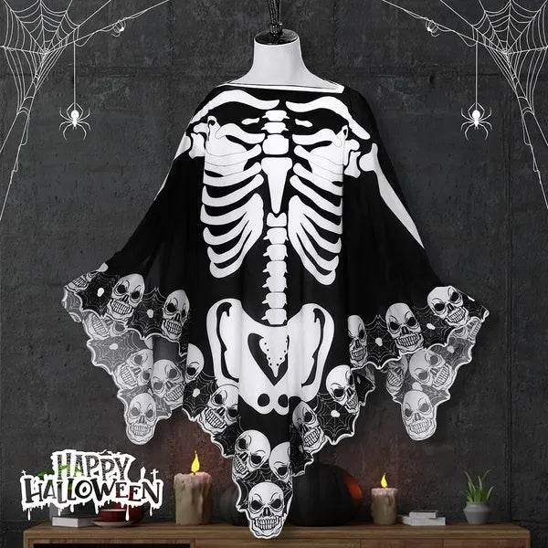 Halloween Skeleton Poncho Skull Bones Lace Skeleton Cape Shawl Halloween Costume Day Of The Dead Poncho For Halloween Horror Theme Trick Or Treat Birthday Party - Velora