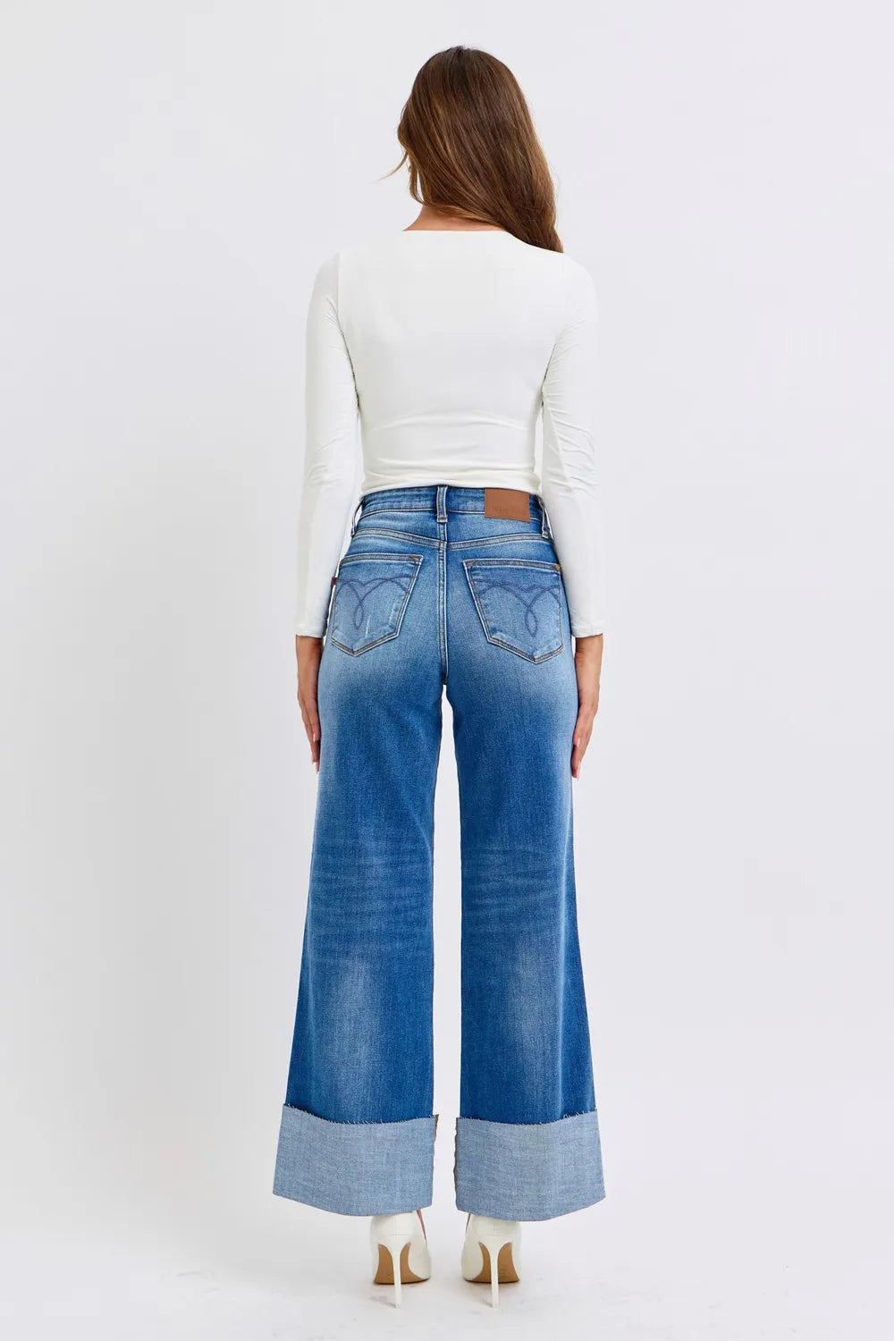 Judy Blue Full Size Distressed High Waist Wide Leg Jeans - Velora