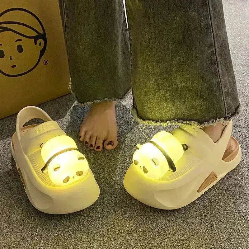 2025 Cute Slipper With Panda Lamp Summer Croc Sandals Femme Light Funny Woman Casual Home Slippers Shoes - Velora