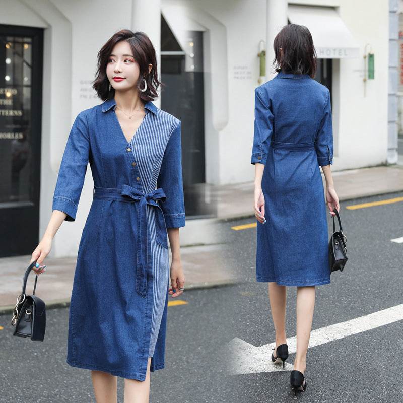 Casual Fashion Slim denim Wrap dress - Velora