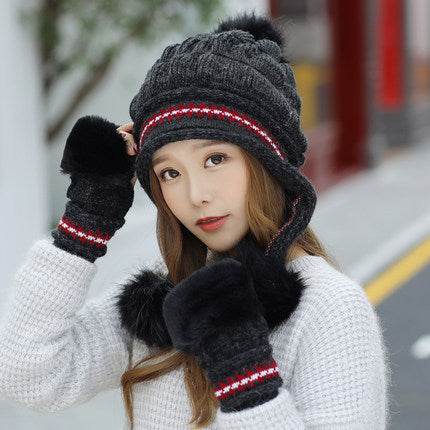 Cozy Knit Fleece-Feel Beanie With Ear Flaps & Pompom Warm Winter Hat For Women Perfect For Skiing & Outdoor Activities - Velora
