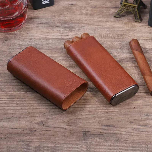 Humidifying and Moisturizing Leather Cigar Case and Cigar Cutter set - Velora