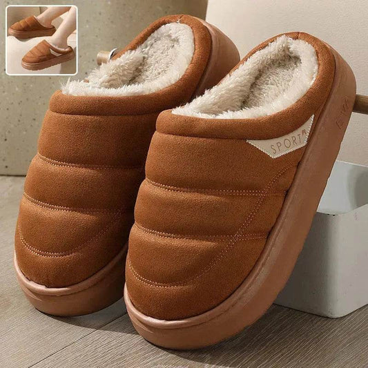 Fashion Solid Plush Slipper Winter Warm Indoor Floor Bedroom Home Slippers For Couple Thick-soled House Shoes Women Men - Velora