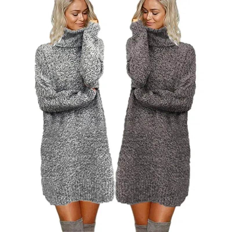 Autumn Winter Cashmere Mini High Neck Sweater Dress - Velora