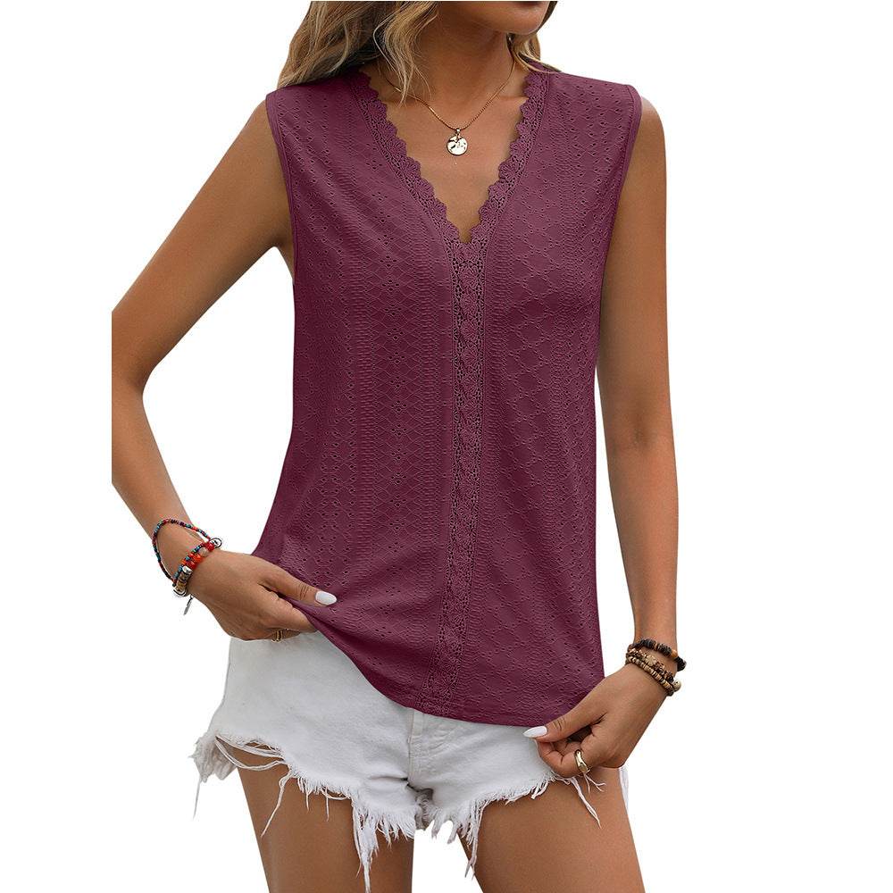 Summer Sleeveless Lace Blouse Tops Women V-neck top - Velora