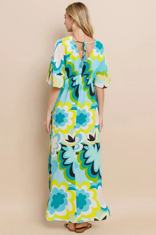 ODDI Floral Printed Slit Maxi Dress - Velora