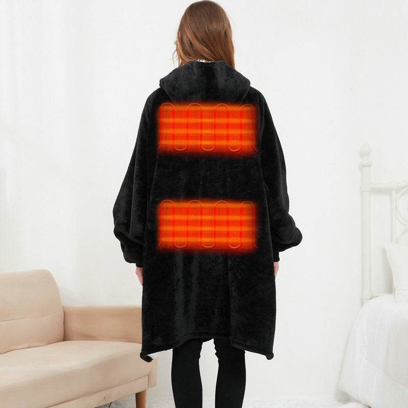 USB Heated Wearable Blanket Oversized Lazy Hoodie With Large Heating Area Back Cozy Warm Sherpa Hoodie Blanket No Battery Pack - Velora