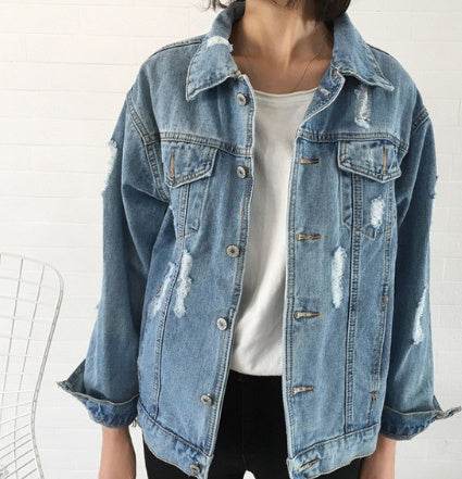 Unisex Casual Loose Wash Water Outwear Frayed Denim Jacket - Velora