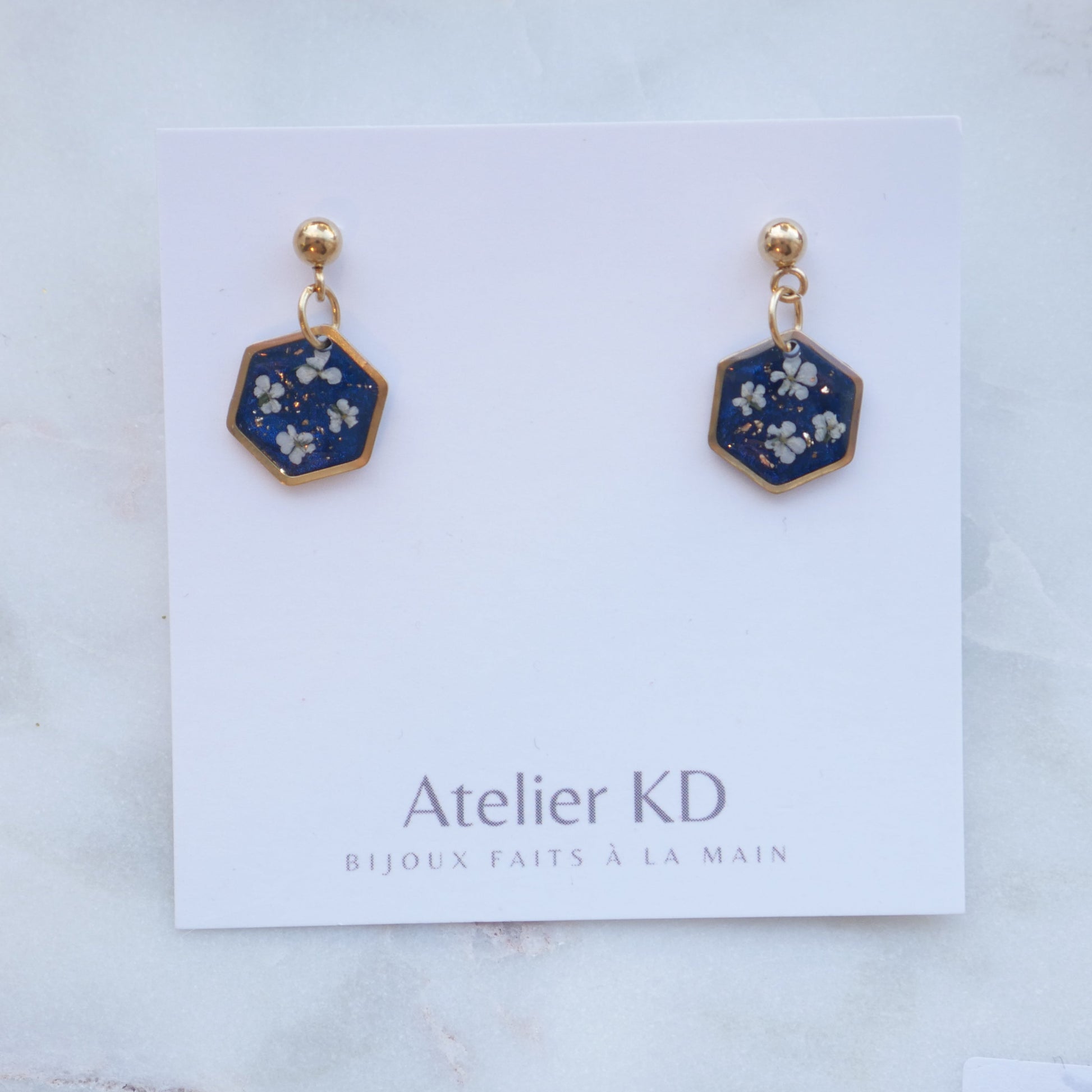 Boucles d'oreilles Céleste - fleurs de carottes- hexa 12mm - Velora