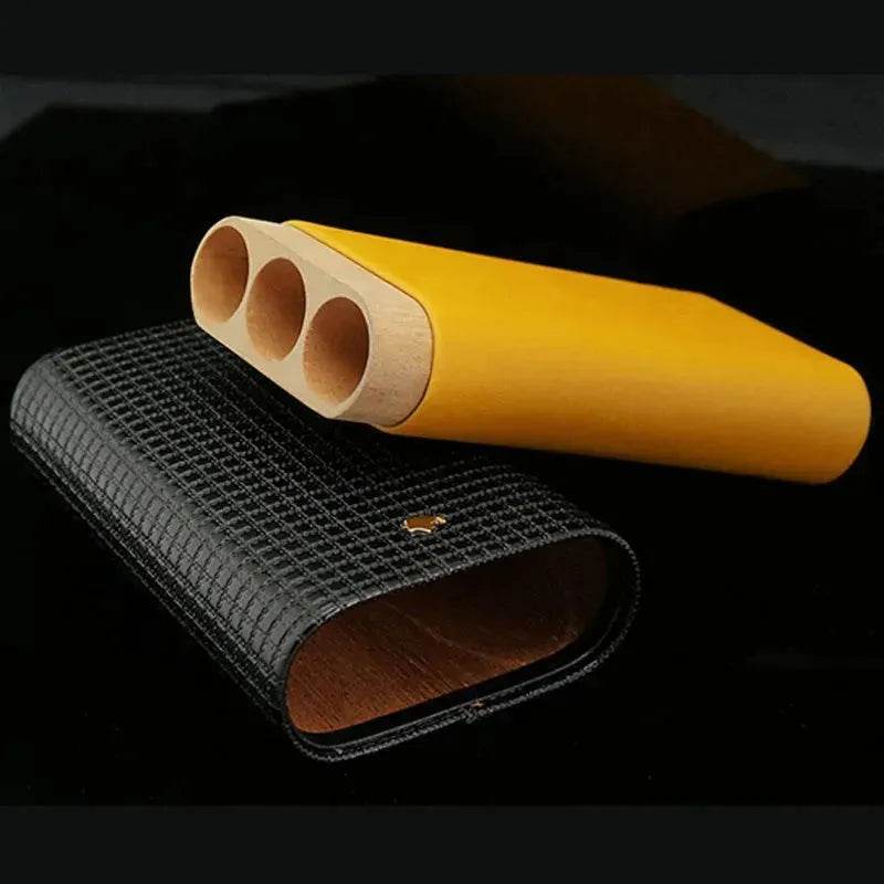 Wooden Cigar Moisturizing Leather Travel Cigar Case - Velora