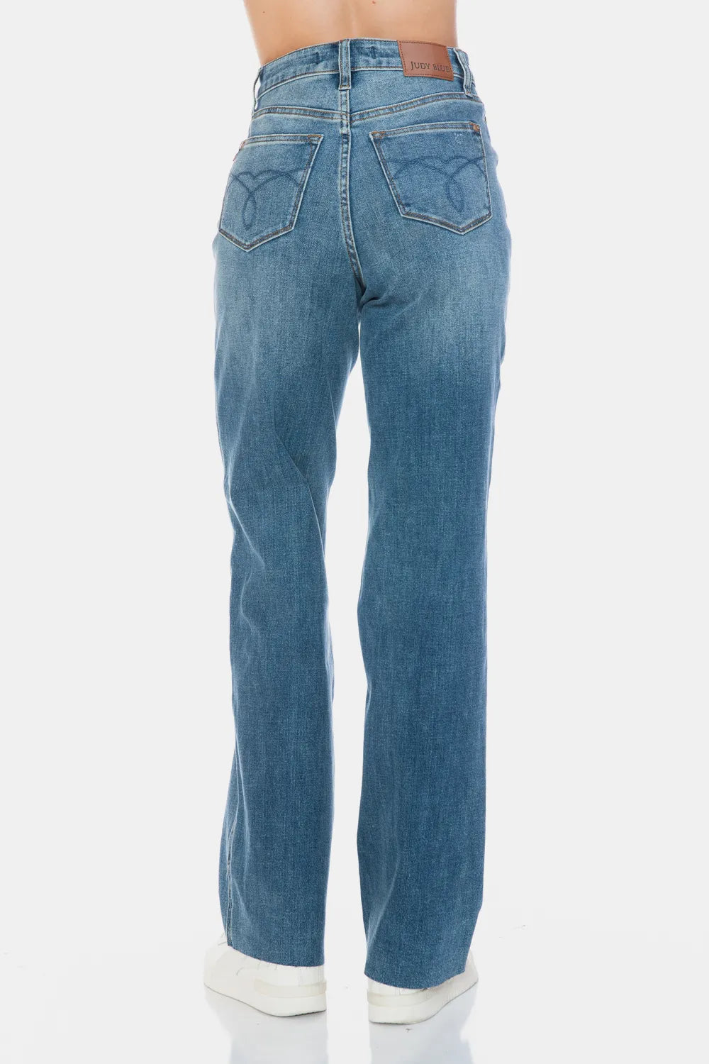 Judy Blue Full Size Tummy Control Cut Raw Hem Straight Jeans - Velora