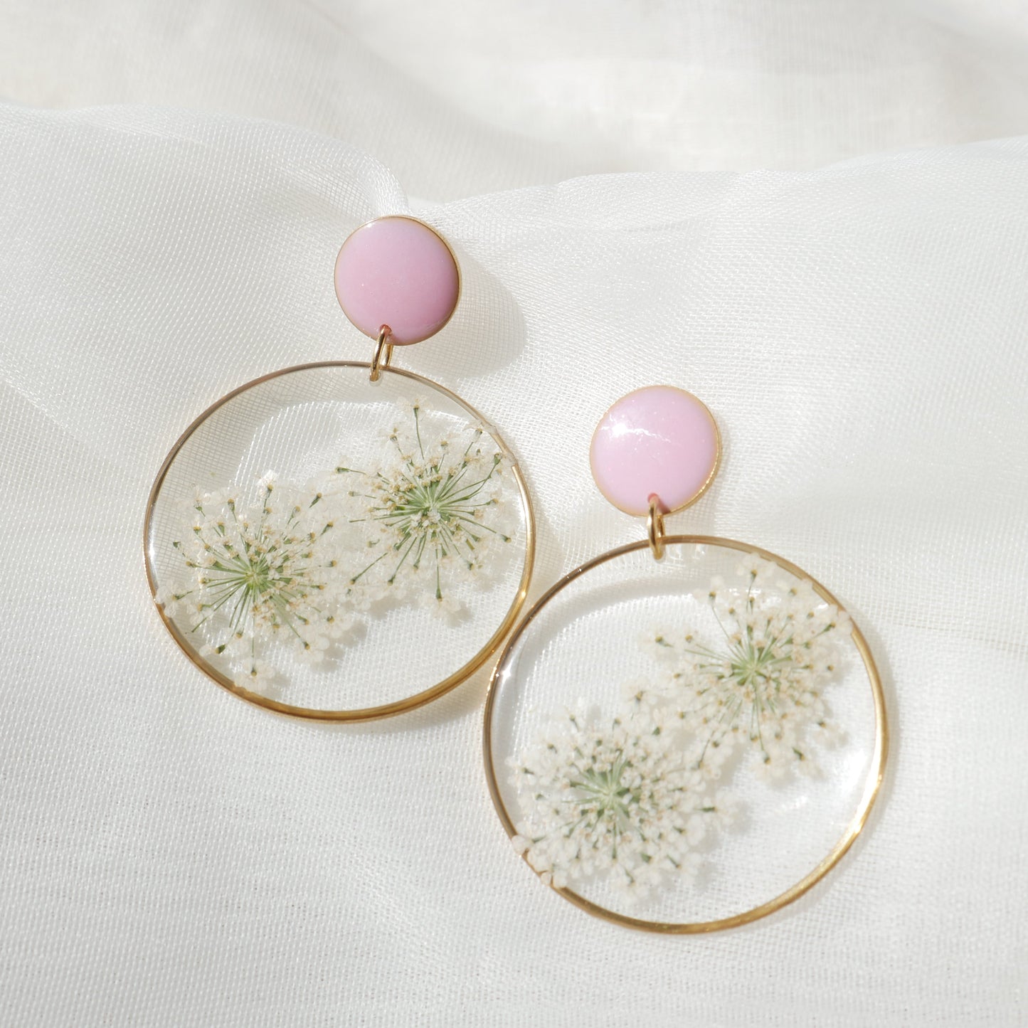 Boucles d'oreilles duo Estelle blanche et rose - rond (xxl) - Velora