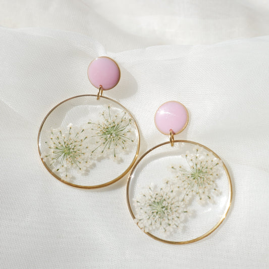 Boucles d'oreilles duo Estelle blanche et rose - rond (xxl) - Velora