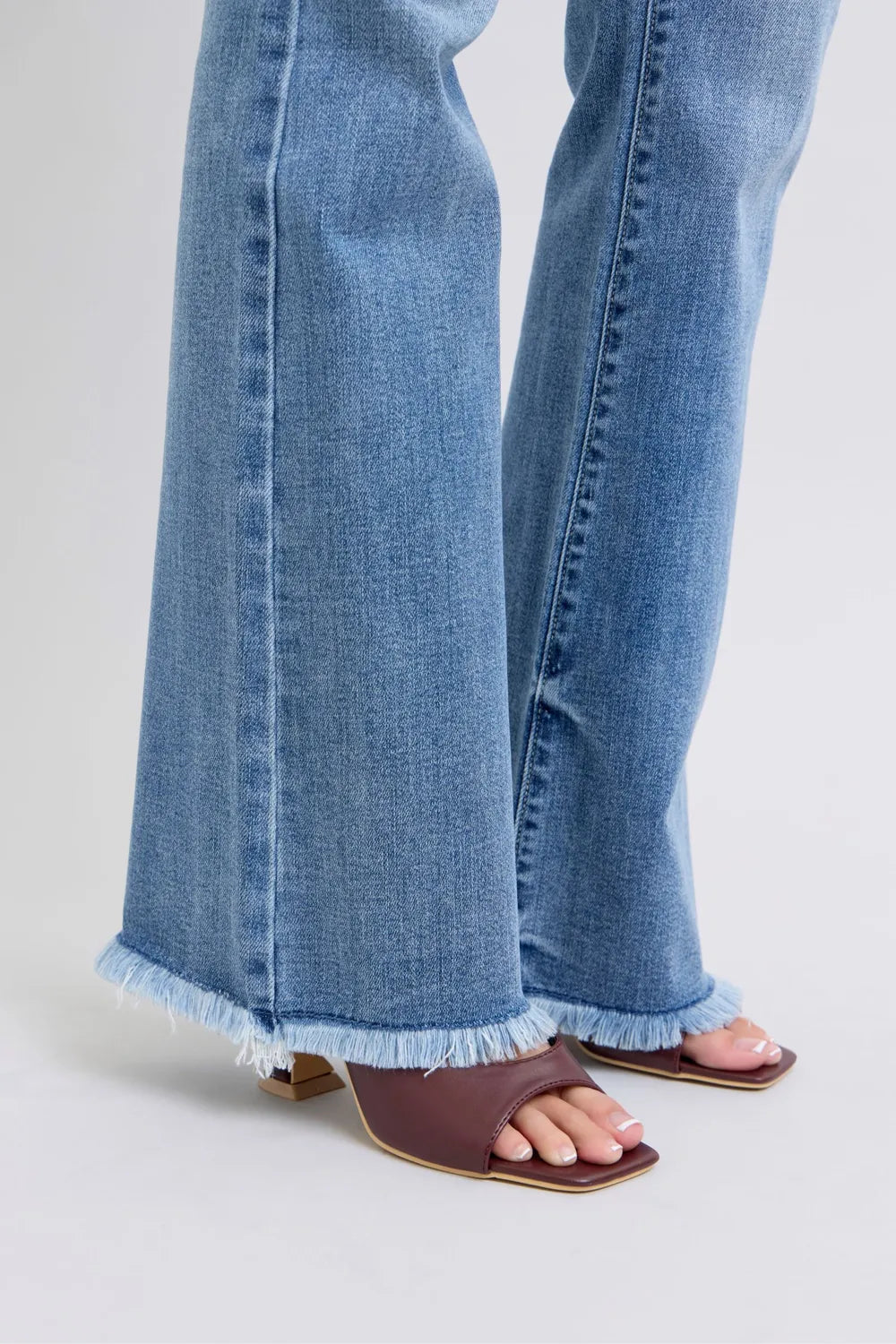 Judy Blue Full Size Raw Hem High Rise Bootcut Jeans - Velora