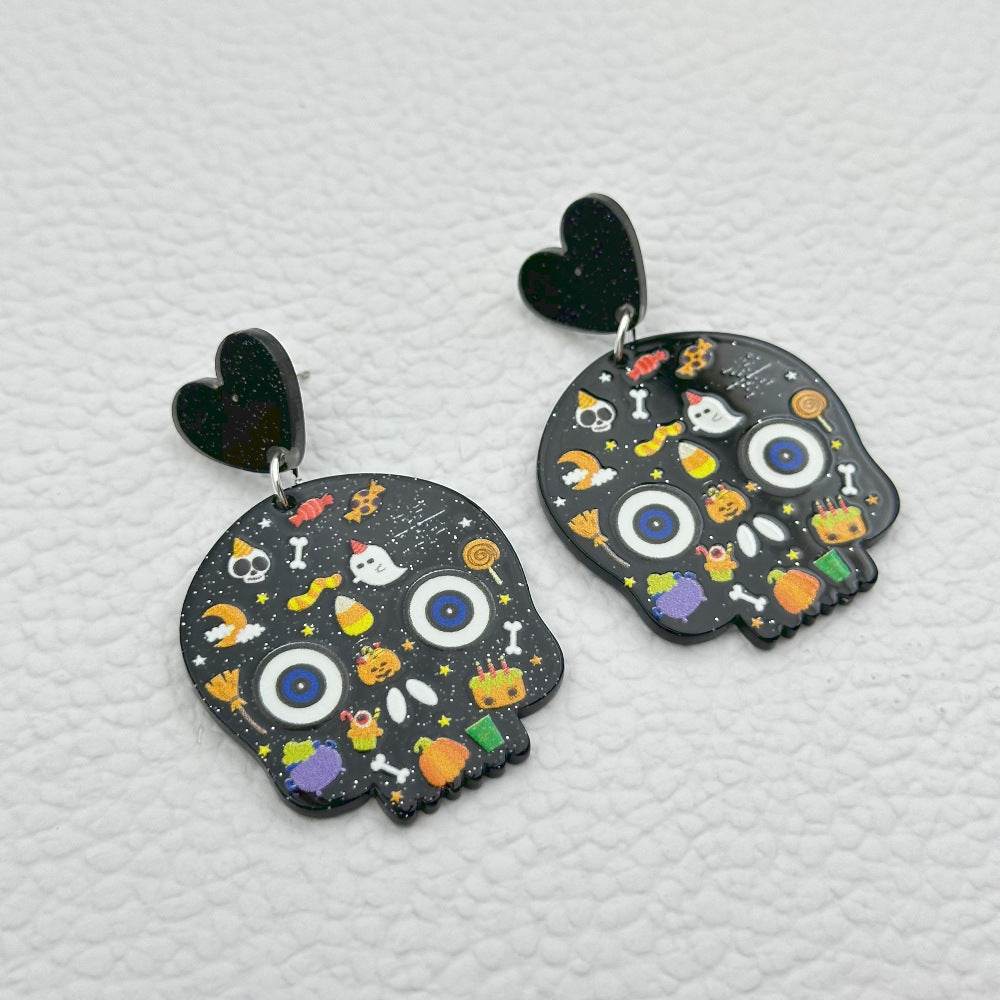 Halloween Day Ornament Colorful Ghost Eyes Funny Acrylic Earrings For Women - Velora