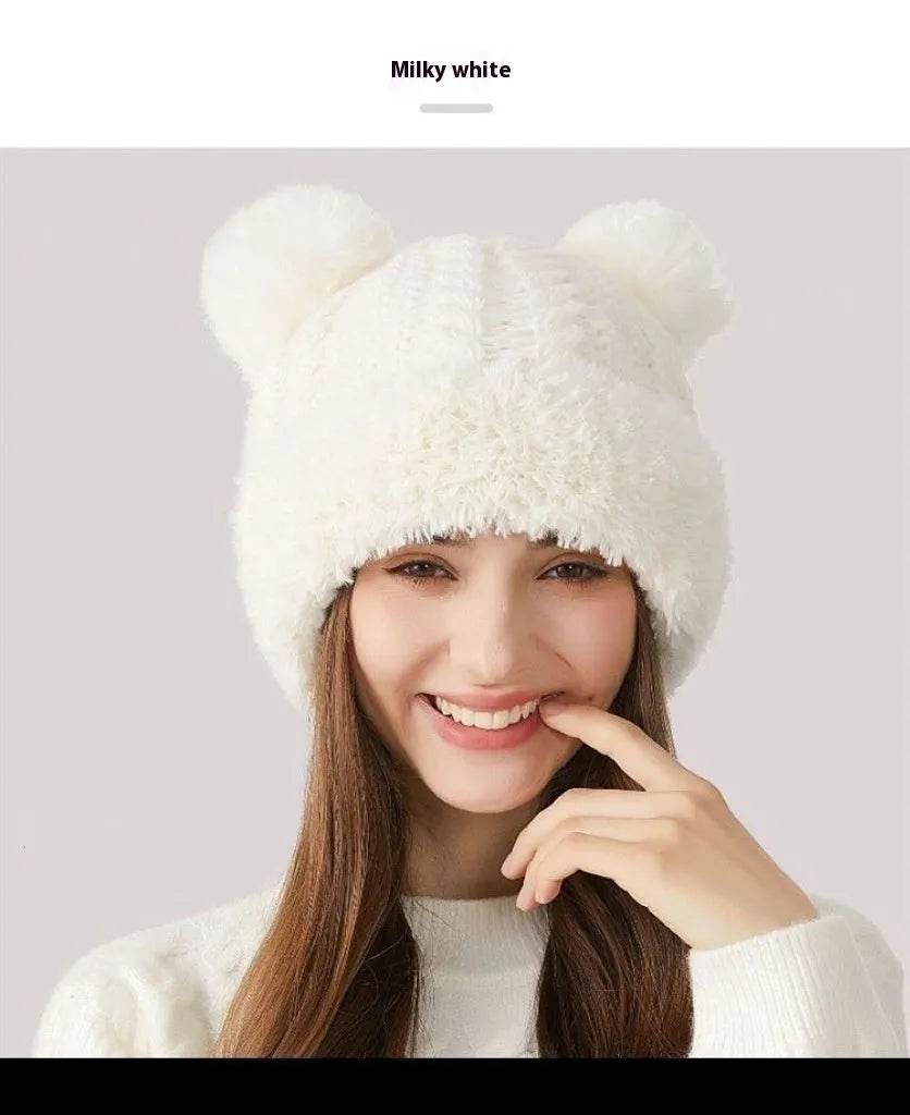 Women Winter Cute Fur Ball Knitted Beanie Hat Outdoor - Velora