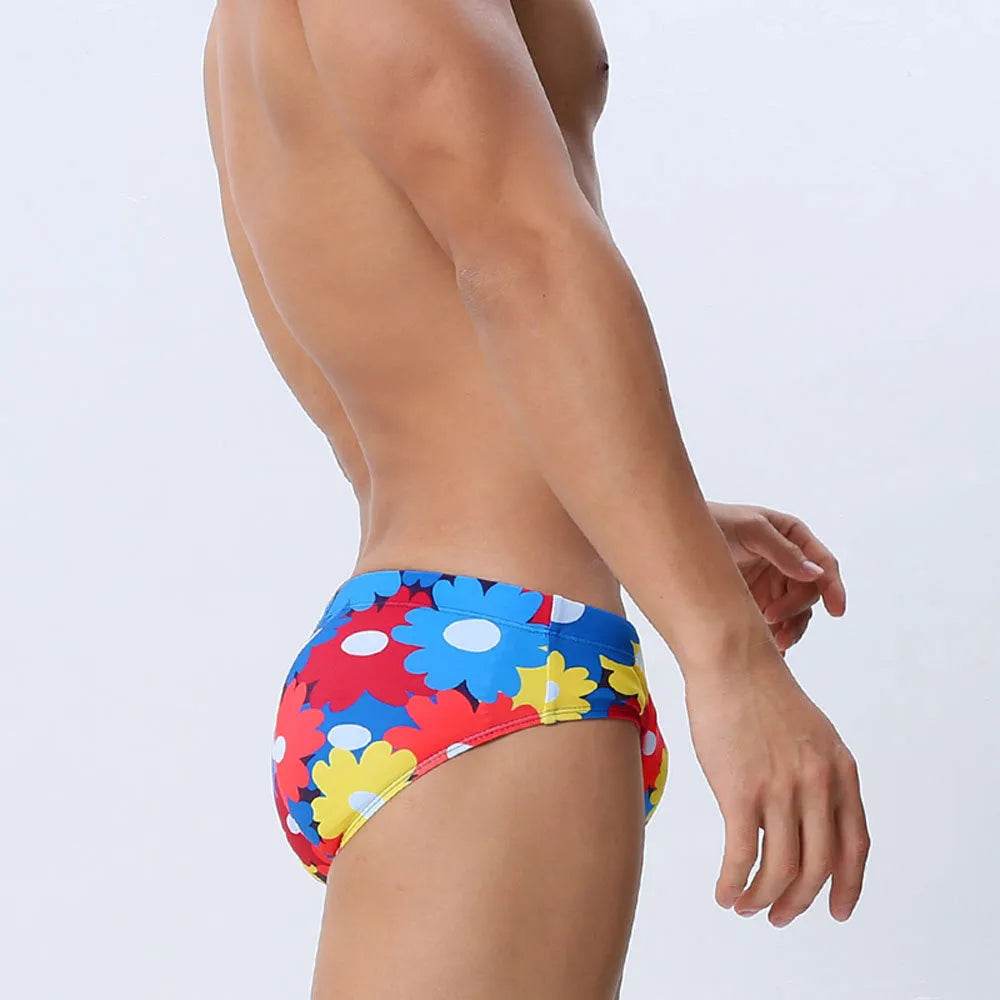 Flower Colorful Printing Swim Briefs - Velora