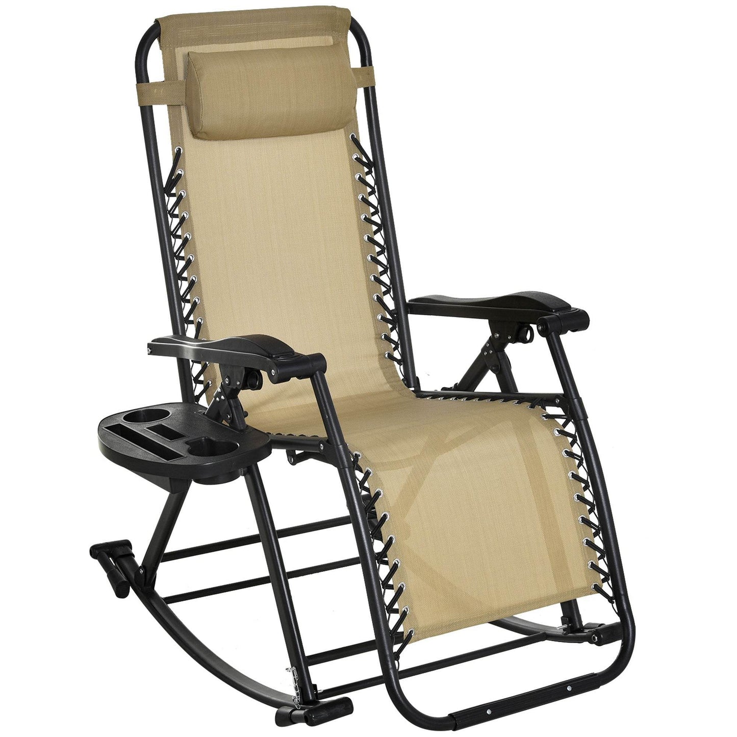 Ergonomic Recline Beige Zero Gravity Rocker With Headrest, Tray Phone Holder - Velora