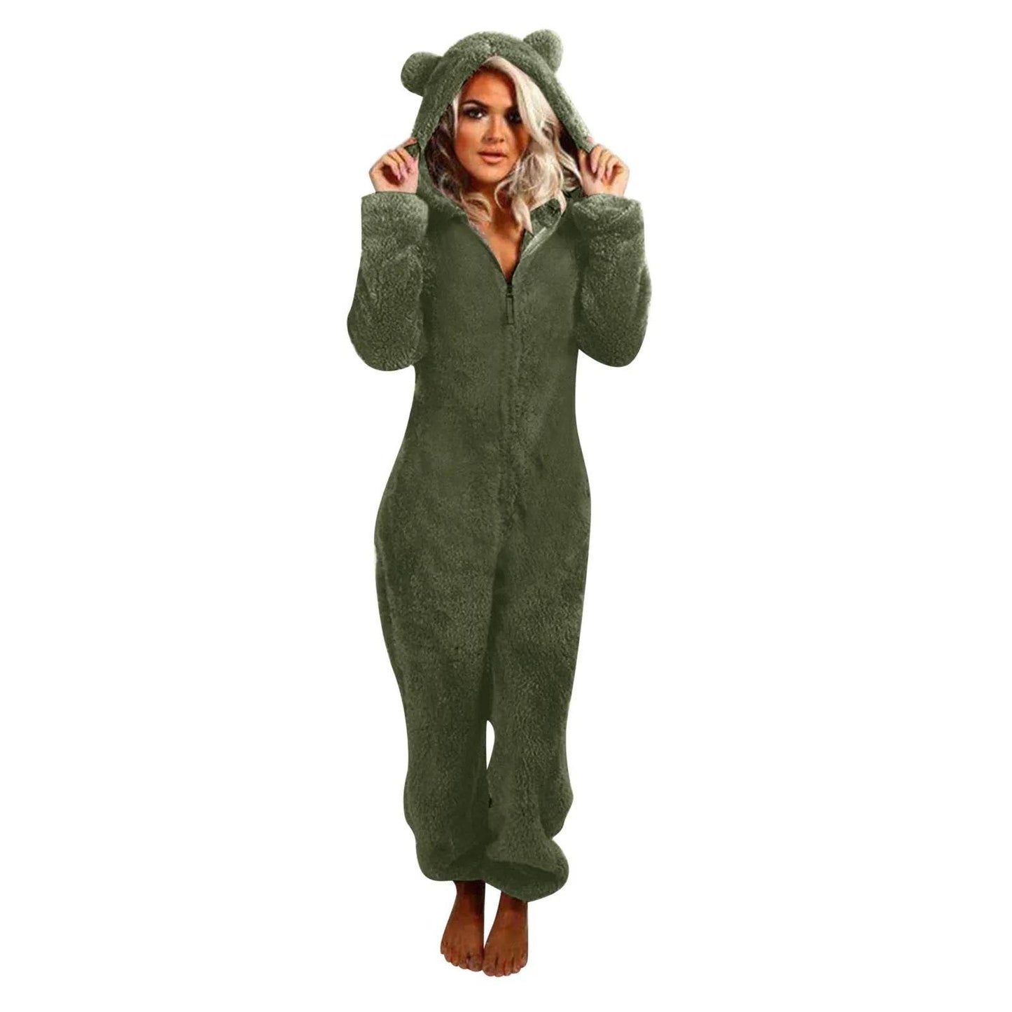 Women Polar Bear Winter hooded pajamas Jumpsuit Lounge wear Sleep wear - Velora