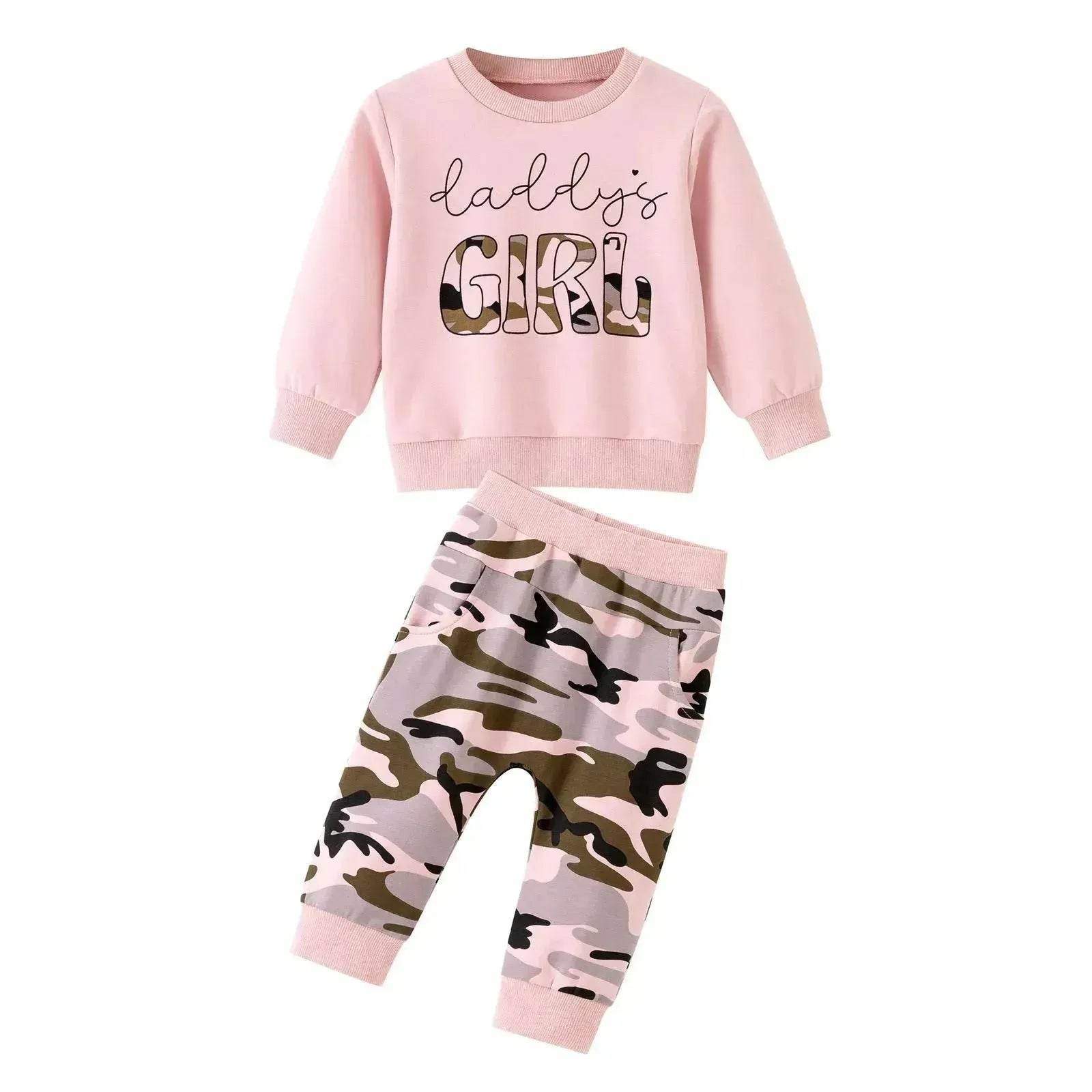 Two piece for girls Long Sleeve Sweater Camouflage Trousers Suit for girls - Velora