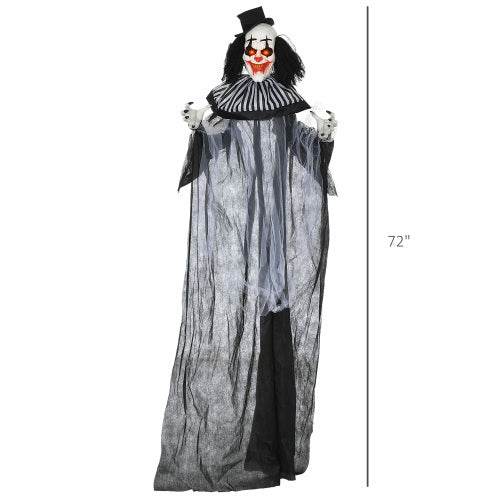 HOMCOM 6 Life Size Outdoor Halloween Decoration, Classic Black And White Striped Clown Animatronic, Sound And Motion Activated Animated Prop With Light Up Eyes Sounds - Velora