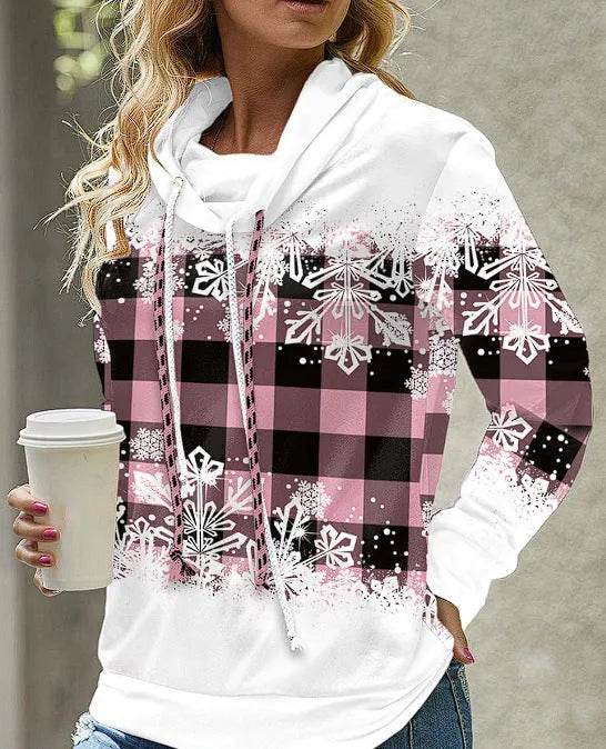 New Fashion Women's Pile Collar Printed Hoodie Pullover Top - Velora