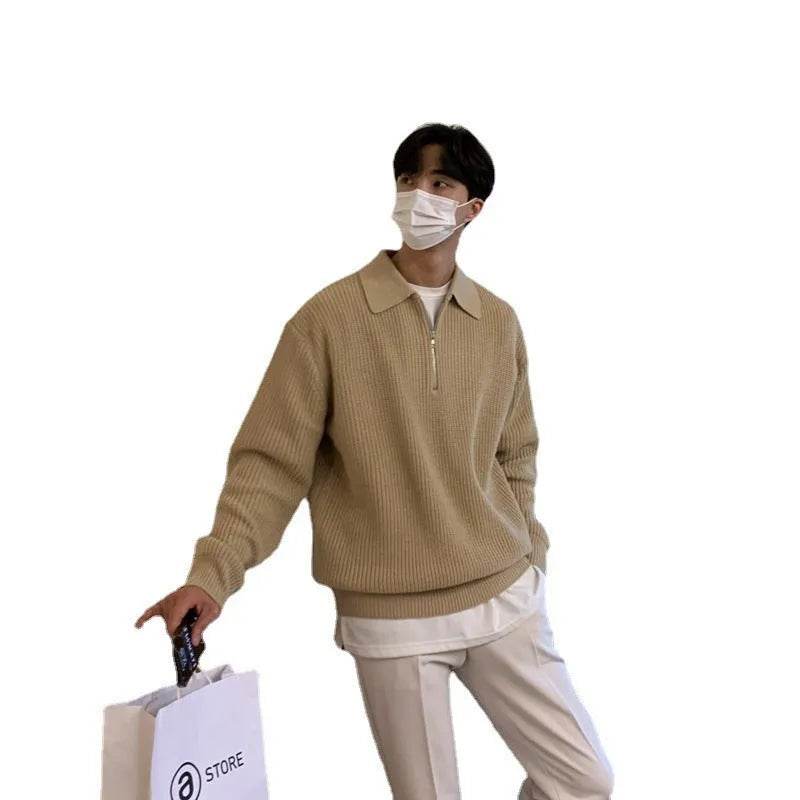 Lapel Sweater Men's Winter Loose Lightly Mature Knitwear Trendy - Velora