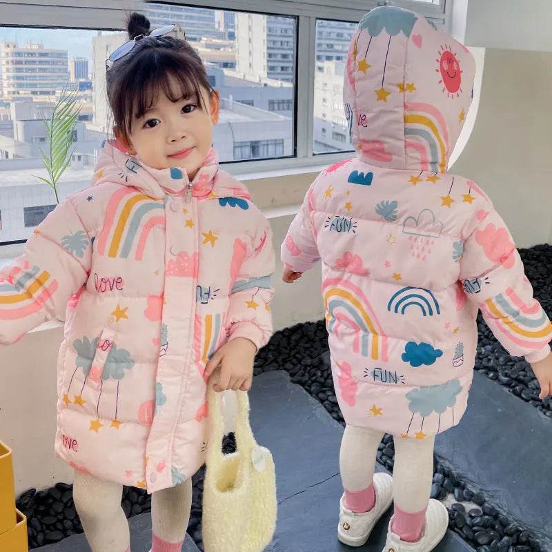 New Style Children's Down Jacket Middle Long Cute Thickened Cotton - Velora
