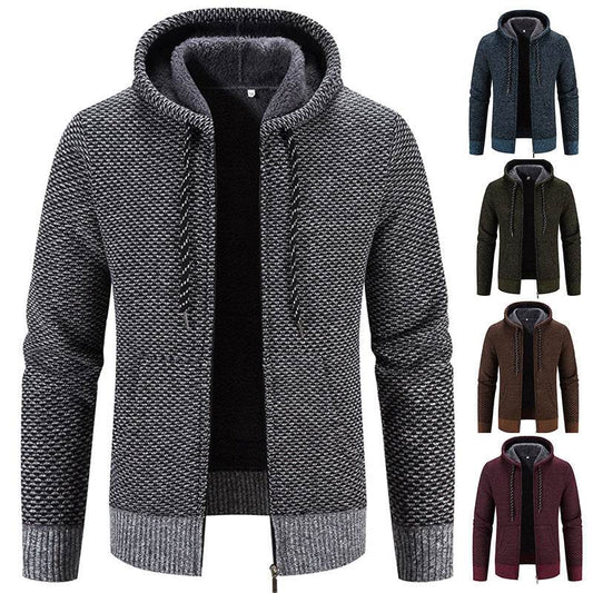 Winter Coat Zipper Closure Solid Color Long Sleeves Drawstring With Hat Keep Warm Casual Thicken Plush Sweater Coat For Daily - Velora
