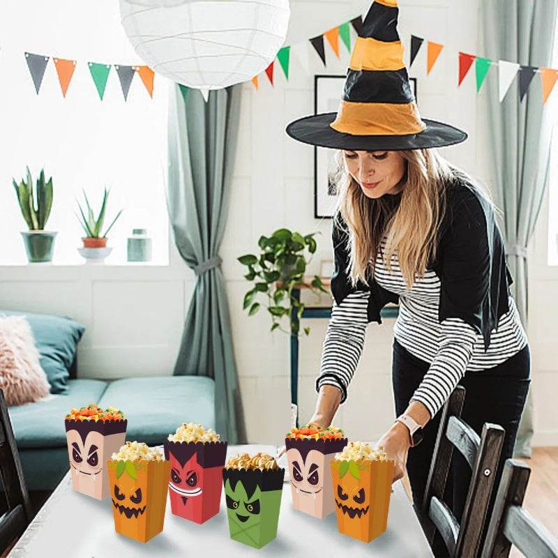 12 Pieces Halloween Popcorn Box Halloween Party Favor Snack Treat Boxes Candy Cookie Container Decorations Gifts For Popcorn Sales Halloween Party Favor Supplies - Velora